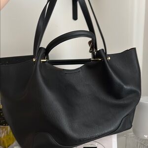 Sondra Roberts Squared —Elegant Black Leather Tote Bag